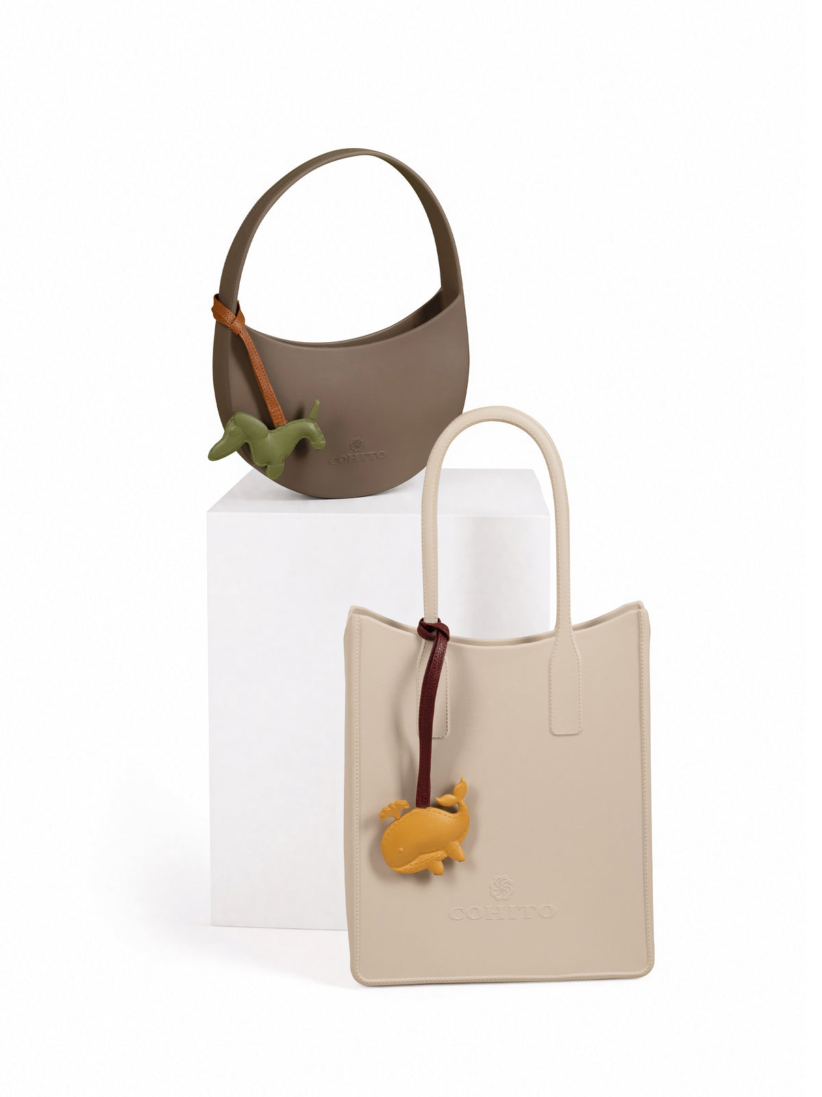 Olive Green Dachshund Bag Charm styled on a Cohito bag