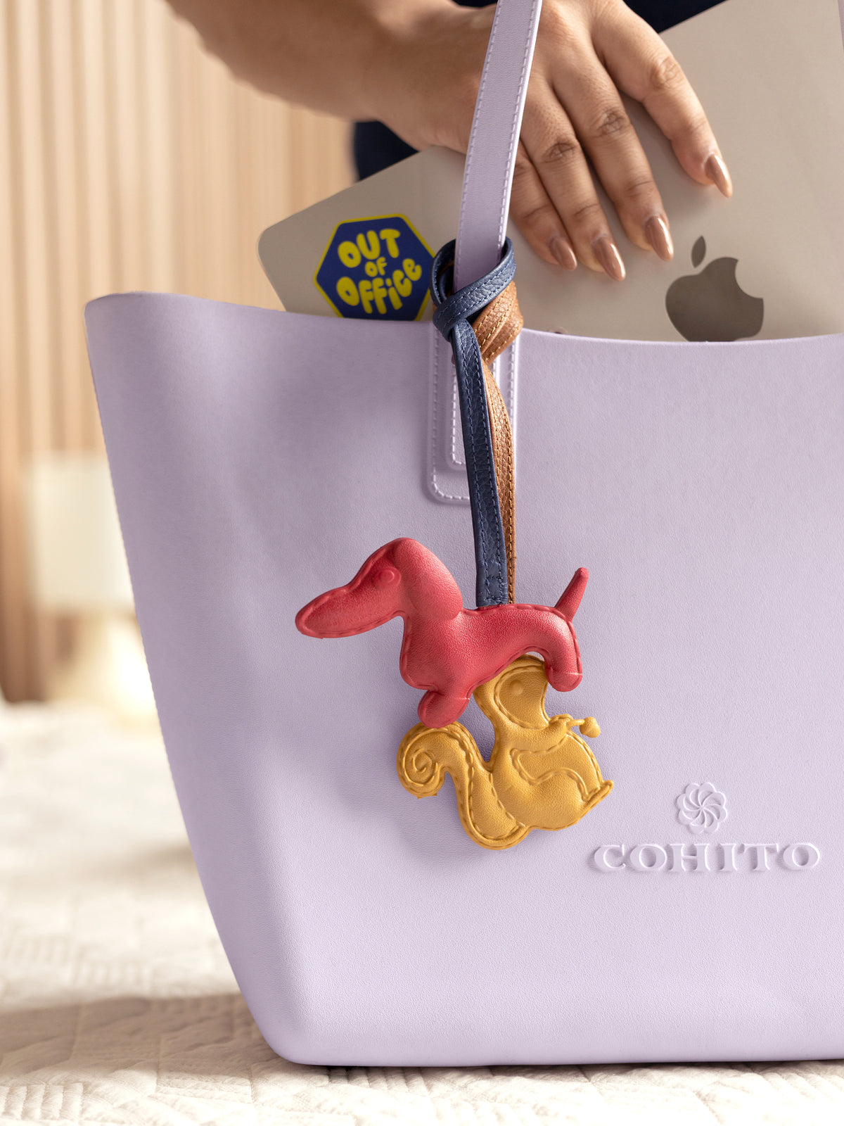 Squirrel Bag Charm styled on a Cohito bag